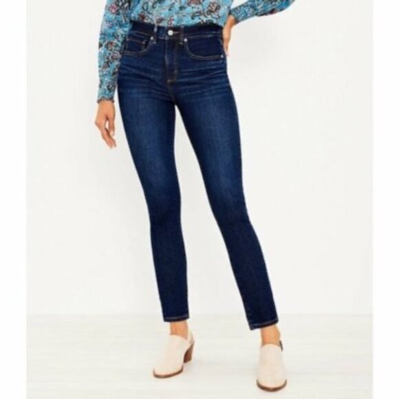 Loft The Skinny Dark Wash Mid Rise Cropped Jeans - Picture 1 of 5